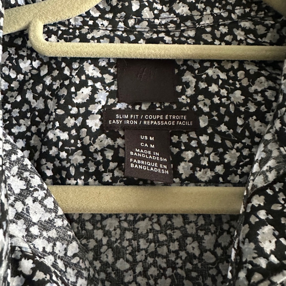 H&M Floral Black and White Slim Fit Shirt
